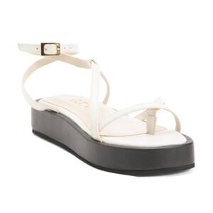 ALTA Romina Platform Sandals White Leather Strappy Ankle Buckle 39 Black NEW